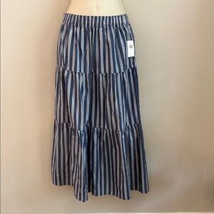 Blue & White Vertical Stripe Tiered Maxi Skirt - 100% Cotton, Has pockets, NWT